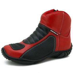 Bota Motociclista Couro Legítimo Semipermeável Vermelho - KRN SHOES | Calçados Casuais