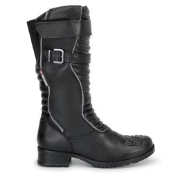 Bota Motociclista Feminina Cano Alto Refletivo Couro Legítimo Preto - KRN SHOES | Calçados Casuais