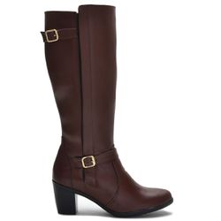 Bota Montaria Feminina Cano Alto Panturrilha Ajustável Couro Legítimo Brandy - KRN SHOES | Calçados Casuais