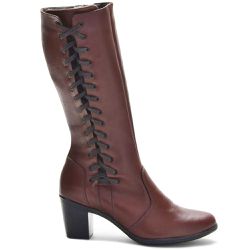 Bota Feminino Cano Alto Couro Legítimo Café - KRN SHOES | Calçados Casuais