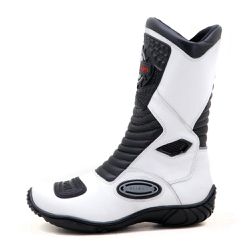 Bota Motociclista Cano Médio Couro Legítimo Semi-Impermeável Velcro Panturrilha Branco e Preto - KRN SHOES | Calçados Casuais