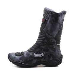 Bota Motociclista Cano Médio Couro Legítimo Semi-Impermeável Velcro Panturrilha Cinza Camuflado - KRN SHOES | Calçados Casuais