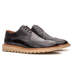 Sapato Masculino Casual Derby Brogue Premium Tratorado Preto - KRN SHOES | Calçados Casuais