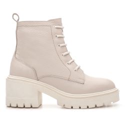 Bota Coturno Feminino Sofia Tratorado Couro Floater Off White - KRN SHOES | Calçados Casuais