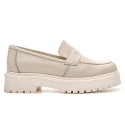 Sapato Mocassim Feminino Tratorado Couro Floater Off White - KRN SHOES | Calçados Casuais