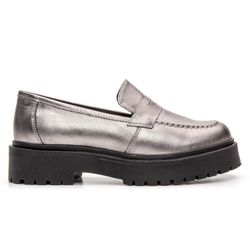 Sapato Mocassim Feminino Tratorado Couro Floater Prata Metalizado - KRN SHOES | Calçados Casuais