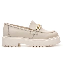 Sapato Mocassim Feminino Tratorado Couro Floater Off White - KRN SHOES | Calçados Casuais