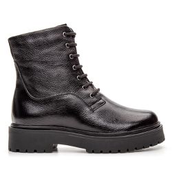 Bota Coturno Feminino Lara Tratorado Couro Floater Preto - KRN SHOES | Calçados Casuais