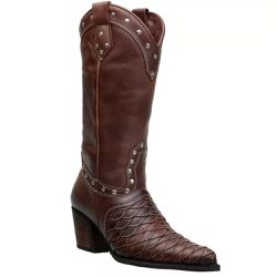 Bota Feminina Texana Escamada Couro Legítimo Café - KRN SHOES | Calçados Casuais