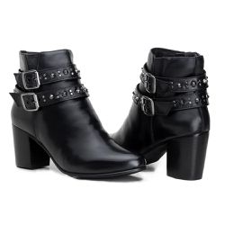 Bota Feminina Montaria Social Cano Curto Fivela e Tachas Preto - KRN SHOES | Calçados Casuais