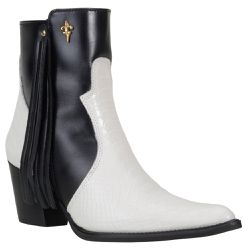 Bota Feminina Texana Country Cano Médio Snaker Branco e Preto - KRN SHOES | Calçados Casuais