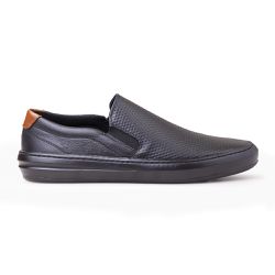 Slip On Casual Trones Solado Borracha Couro Legítimo All Black - KRN SHOES | Calçados Casuais