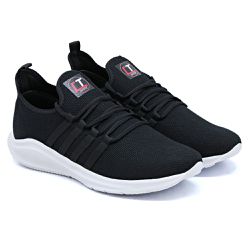 Tênis Sneaker Casual Masculino Tecido Poliéster Mesh Preto Sola Branca - KRN SHOES | Calçados Casuais