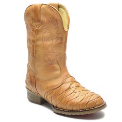 Bota Texana Masculina Escamada Palmilha Gel Couro Legítimo Bege - KRN SHOES | Calçados Casuais