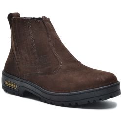 Botina Masculina Couro Legítimo Nobuck Sola Borracha Café - KRN SHOES | Calçados Casuais