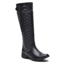 Bota Feminina Montaria Couro Legítimo Matelassê no Cano Preto - KRN SHOES | Calçados Casuais