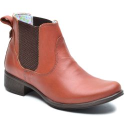 Bota Feminina Cano Curto Couro Legítimo Latego Elástico Pinhão - KRN SHOES | Calçados Casuais