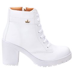 Coturno Casual Feminino Sintético Zíper Cadarço Branco - KRN SHOES | Calçados Casuais