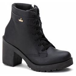 Coturno Casual Feminino Sintético Zíper Cadarço Preto - KRN SHOES | Calçados Casuais