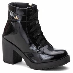 Coturno Casual Feminino Sintético Zíper Cadarço Preto Verniz - KRN SHOES | Calçados Casuais