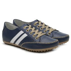 Sapatênis Casual Feminino Couro Legítimo Azul - KRN SHOES | Calçados Casuais