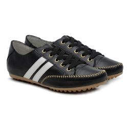 Sapatênis Casual Feminino Couro Legítimo Preto - KRN SHOES | Calçados Casuais