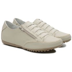 Sapatênis Feminino Elástico e Zíper Couro Legítimo Bege - KRN SHOES | Calçados Casuais