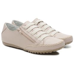 Sapatênis Feminino Elástico e Zíper Couro Legítimo Nude - KRN SHOES | Calçados Casuais