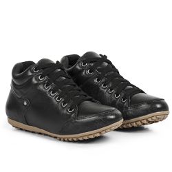 Sapatênis Botinha Feminino Couro Legítimo Preto - KRN SHOES | Calçados Casuais