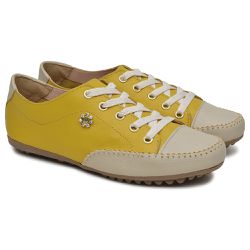 Sapatênis Feminino Couro Legítimo Amarelo e Bege - KRN SHOES | Calçados Casuais