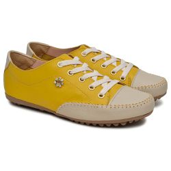 Sapatênis Feminino Couro Legítimo Amarelo Com Bege - KRN SHOES | Calçados Casuais