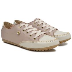 Sapatênis Feminino Couro Legítimo Nude e Bege - KRN SHOES | Calçados Casuais