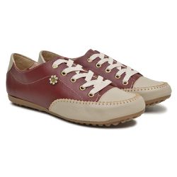 Sapatênis Feminino Couro Legítimo Bordô e Bege - KRN SHOES | Calçados Casuais