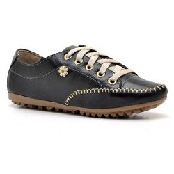 Sapatênis Feminino Couro Legítimo Preto - KRN SHOES | Calçados Casuais