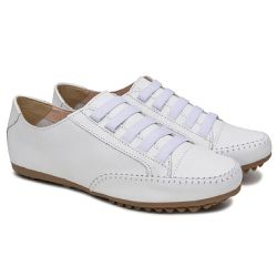 Sapatênis Feminino Em Elástico Couro Legítimo Branco - KRN SHOES | Calçados Casuais