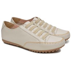 Sapatênis Feminino Em Elástico Couro Legítimo Bege - KRN SHOES | Calçados Casuais