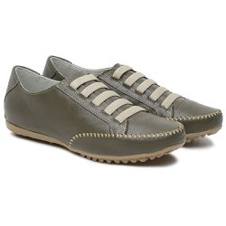 Sapatênis Feminino Em Elástico Couro Legítimo Verde Militar - KRN SHOES | Calçados Casuais