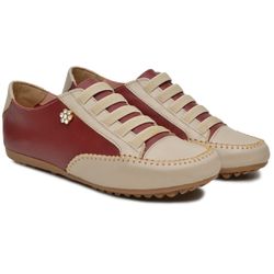 Sapatênis Feminino Em Elástico Couro Legítimo Vinho Com Bege - KRN SHOES | Calçados Casuais