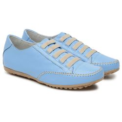 Sapatênis Feminino Em Elástico Couro Legítimo Azul Bebê - KRN SHOES | Calçados Casuais