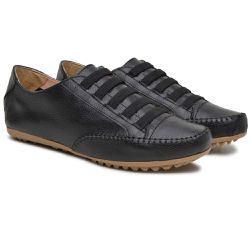 Sapatênis Feminino Em Elástico Couro Legítimo Preto - KRN SHOES | Calçados Casuais