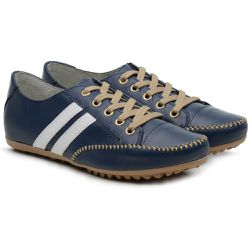 Sapatênis Feminino Cadarço Couro Legítimo Azul - KRN SHOES | Calçados Casuais