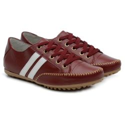 Sapatênis Feminino Cadarço Couro Legítimo Bordô - KRN SHOES | Calçados Casuais