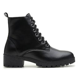 Bota Coturno Feminino Tratorado Cadarços Sintético Preto - KRN SHOES | Calçados Casuais