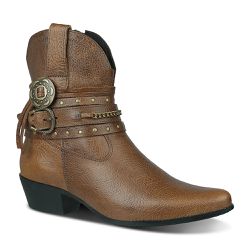 Bota Country Feminina Cano Médio Couro Legítimo Tabaco - KRN SHOES | Calçados Casuais