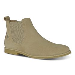 Botina Masculina Chelsea Couro Camurça Areia Sola Natural - KRN SHOES | Calçados Casuais