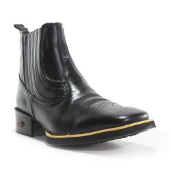 Bota Texana Masculina Bico Quadrado Couro Legítimo SemiCromo Preto - KRN SHOES | Calçados Casuais