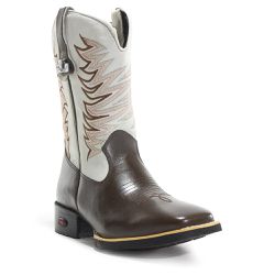 Bota Texana Masculina Cano Alto Couro Legítimo Café e Gelo - KRN SHOES | Calçados Casuais