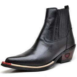 Bota Country Masculina Tamanho Especial Couro Legítimo Semi-Cromo Preto - KRN SHOES | Calçados Casuais