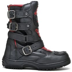 Coturno Motociclista Masculina em Couro Legítimo Preto e Vermelho - KRN SHOES | Calçados Casuais