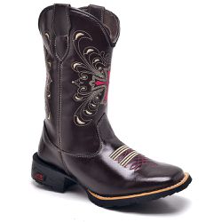 Bota Texana Feminina Cano Alto Cruz Bordada Café - KRN SHOES | Calçados Casuais